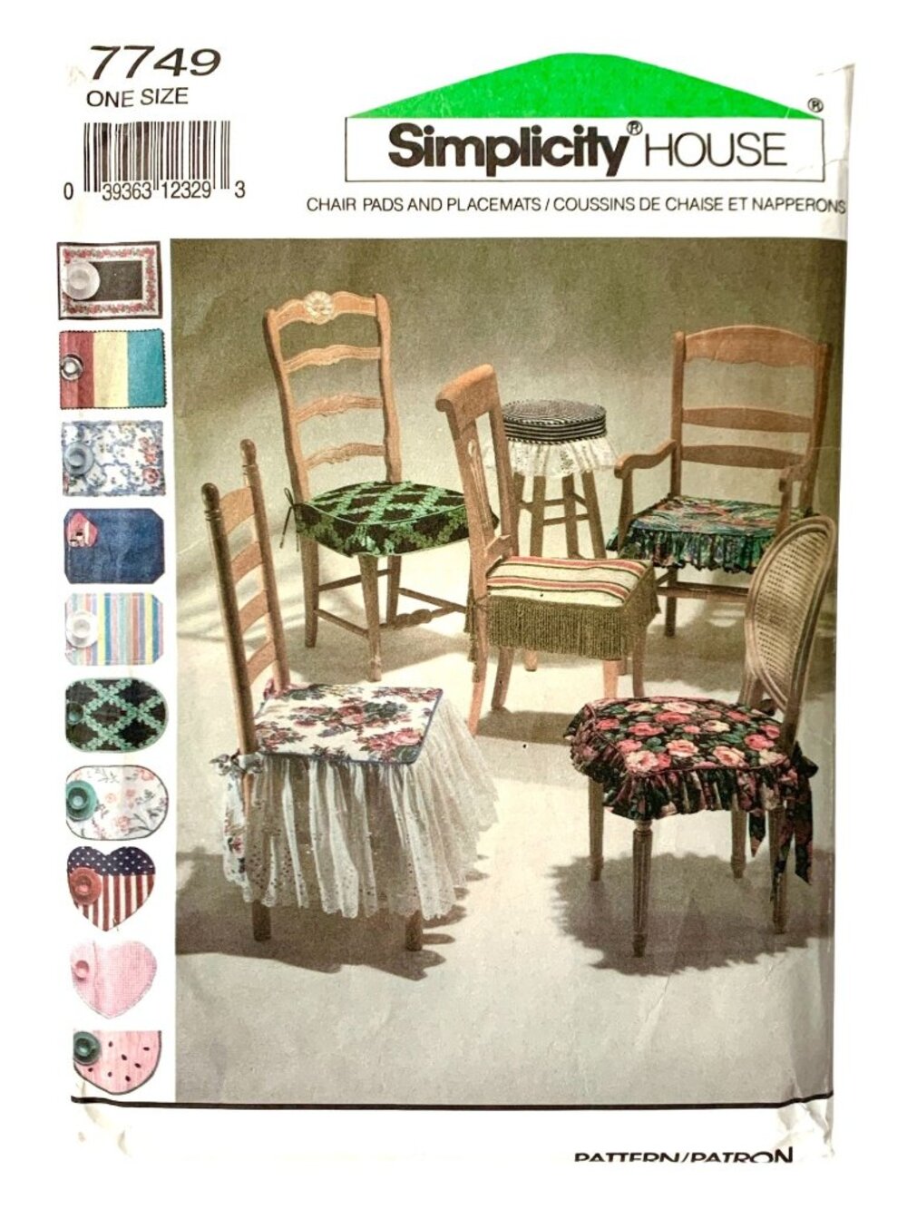 Simplicity 7749 Sewing Pattern Chair Cushions Pads and Placemats Uncut